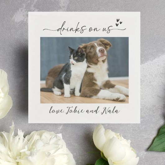 Drinks on Us Dog Cat Photo Reception Cocktail スタンダードカクテルナプキン
