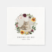 Drinks on Us Modern Cute Pet Photo Floral Wedding スタンダードカクテルナプキン (正面)