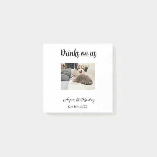 Drinks on us open bar pet photo wedding couple dat ポストイット (正面)