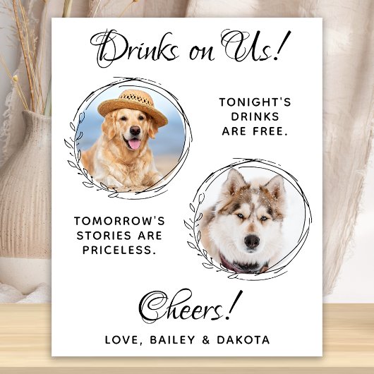 Drinks On Us Pet Wedding Custom Photo Dog Open Bar ポスター