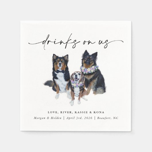 Drinks On Us Pet Wedding Napkins スタンダードカクテルナプキン (正面)