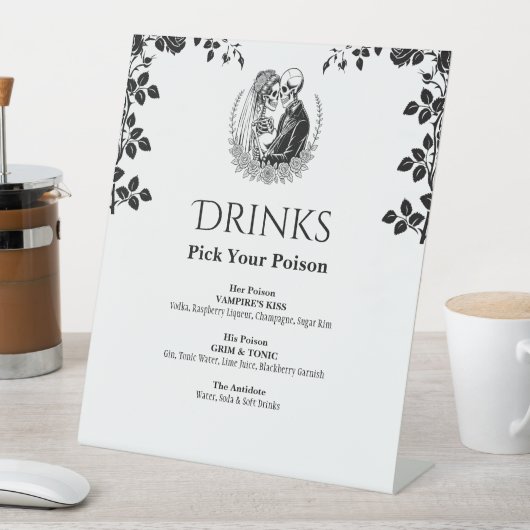 Drinks White Elegant Gothic Skeleton Wedding 台座サイン (インサイチュ)