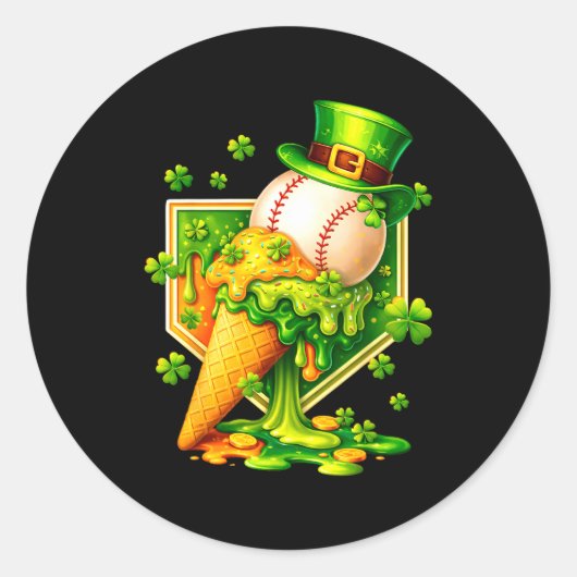 Drip Ice Cream St Patricks Day Baseball Shamrock K ラウンドシール (正面)
