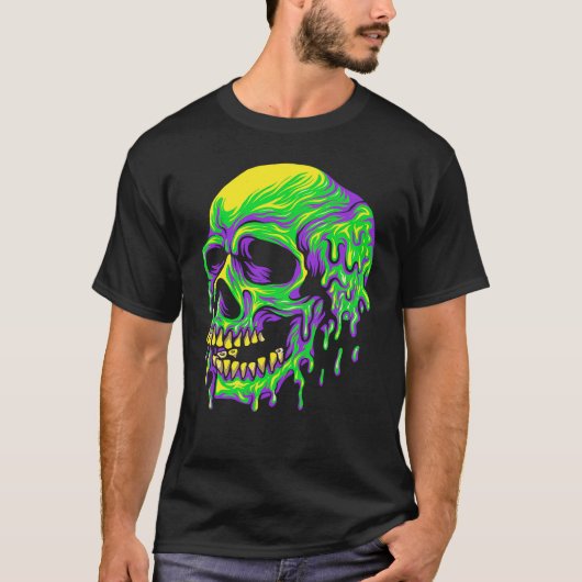 Drippin Purple Green Skull Mardi Gras Carnival Ske Tシャツ (正面)