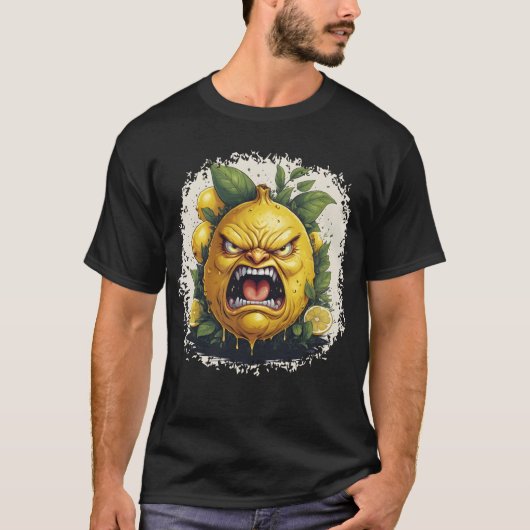 Dripping Angry Lemon with Bold Leaves Tシャツ (正面)