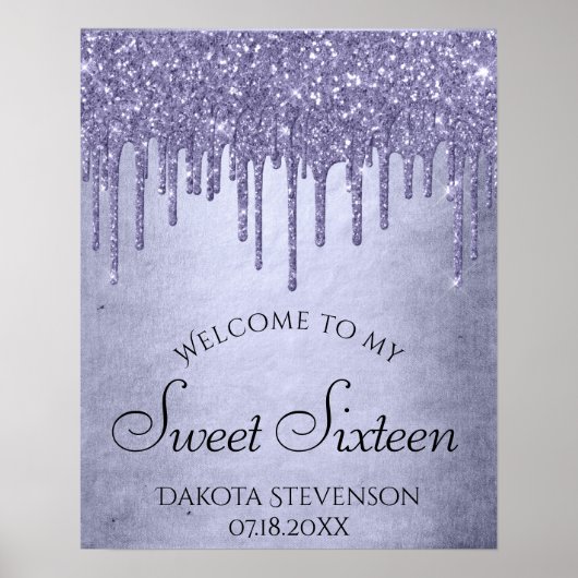Dripping Chic Glitter | Lavender Purple Sweet 16 ポスター (正面)