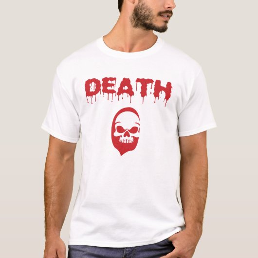 Dripping 'Death' Text Horror Illustration Tシャツ (正面)