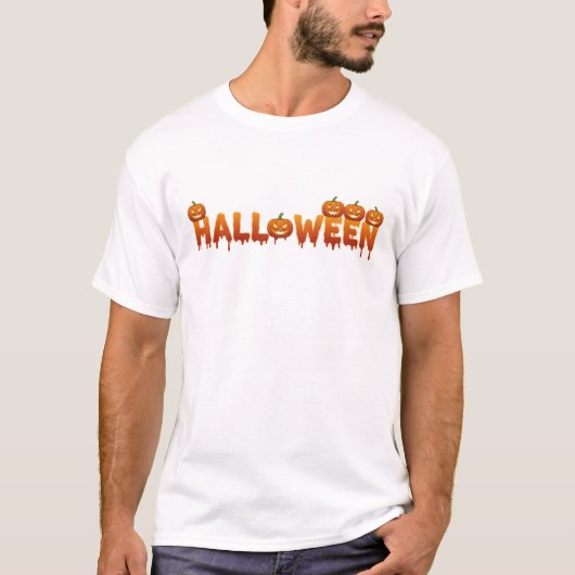 Dripping Halloween Text Jack-o'-Lantern Spooky Tシャツ (正面)