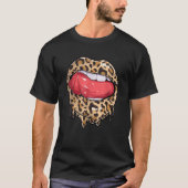 Dripping Lips Kiss Leopard Cheetah Print Funny  Tシャツ (正面)