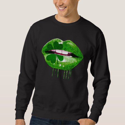 Dripping Lips Shamrock Funny St Patrick's Day スウェットシャツ (正面)