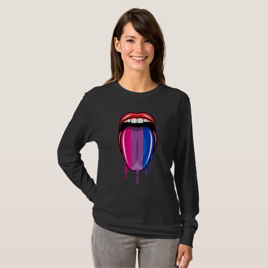 Dripping Lips Tongue Bisexual Pride Bisexuality Fl Tシャツ (正面フル)