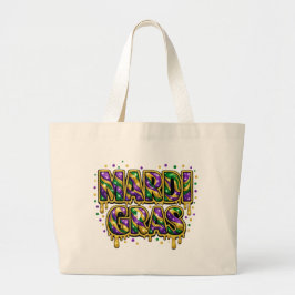 Dripping Mardi Gras Tote Bag – Festive Carnival Pa ラージトートバッグ