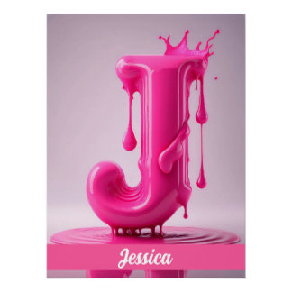Dripping Pink Letter J - Customizable Name Poster  ポスター