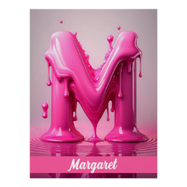 Dripping Pink Letter M - Customizable Name Poster  ポスター