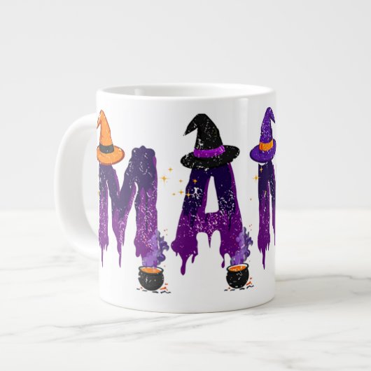Dripping Purple and Black Mama Witch Hat and Pots ジャンボコーヒーマグカップ (正面左)