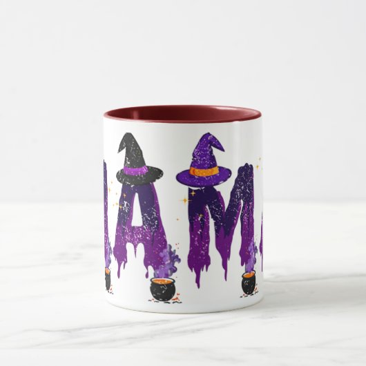Dripping Purple and Black Mama Witch Hat and Pots マグカップ (中央)