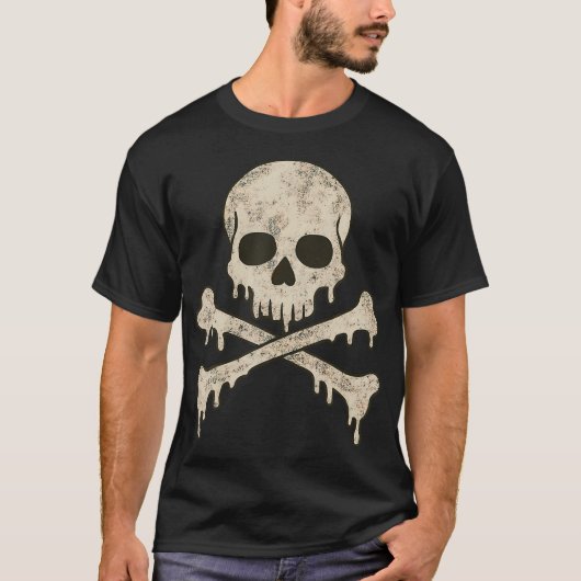 Dripping Skull Crossbones Skeleton Jolly Roger Fla Tシャツ (正面)