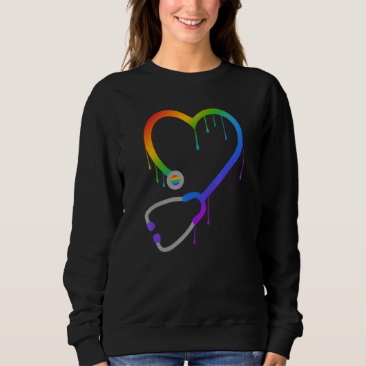 Dripping Stethoscope Heart Nurse Doctor Rainbow LG スウェットシャツ (正面)
