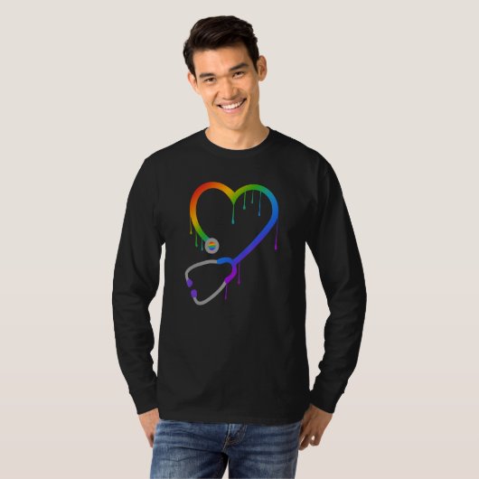 Dripping Stethoscope Heart Nurse Doctor Rainbow LG Tシャツ (正面フル)