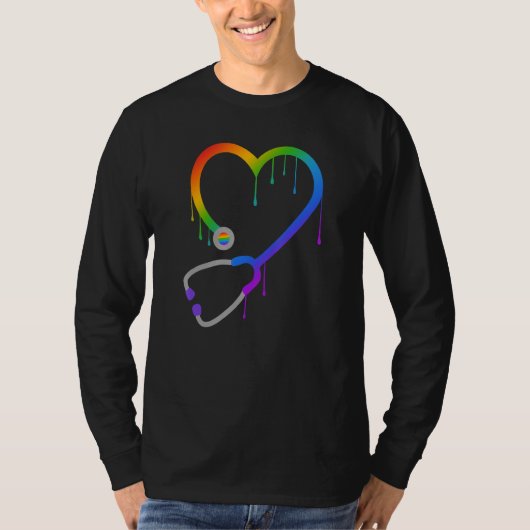 Dripping Stethoscope Heart Nurse Doctor Rainbow LG Tシャツ (正面)