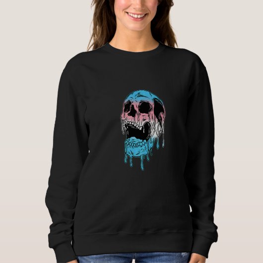 Dripping Trans Pride Skull Transgender LGBT Premiu スウェットシャツ (正面)