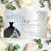  Drips Black Dress Eiffel Tower Sweet 16 RSVP  招待状