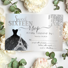  Drips Black Dress Eiffel Tower Sweet 16 RSVP  招待状