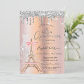  Drips Diamond Dress Eiffel Tower Bow Quinceañera  招待状 (スタンド正面)