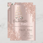  Drips Flowers,Champagne Glass Bachelorette Party 招待状 (正面/裏面)
