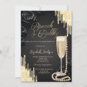  Drips Pearls Prosecco Black Roses Bridal Shower 招待状 (正面)
