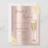 Drips Pearls Prosecco Rose Gold ブライダルシャワー 招待状 (正面)