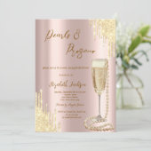 Drips Pearls Prosecco Rose Gold ブライダルシャワー 招待状 (スタンド正面)