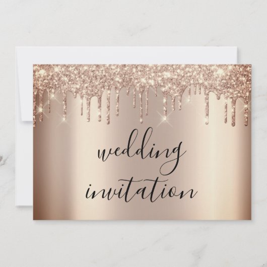 Drips Sparklyの結婚バラ金ゴールドグリッター効果 招待状 (正面)
