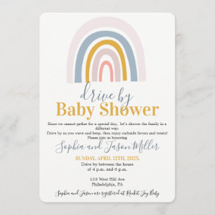 Drive by Boho Rainbow Baby Shawerの招待カード 招待状