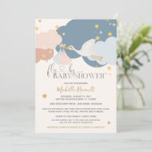 Drive By "Fly By" Stork Boy Girl Twins Baby Shower 招待状 (スタンド正面)