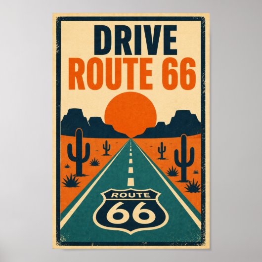 Drive Route 66 Desert Litho ポスター (正面)