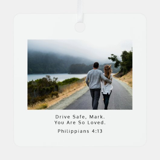 Drive Safe Philippians 4:13 Christian Photo Car メタルオーナメント (正面)