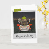 Driving Cats Funny Birthday Card カード (黄色い花)