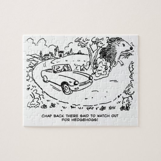 Driving Sports Car in Countryside with Hedgehog ジグソーパズル (横)