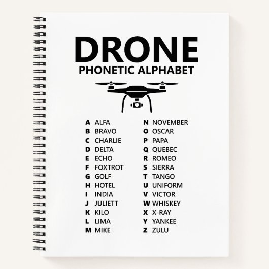Drone Phonetic Alphabet – White Graph Notebook ノートブック (正面)