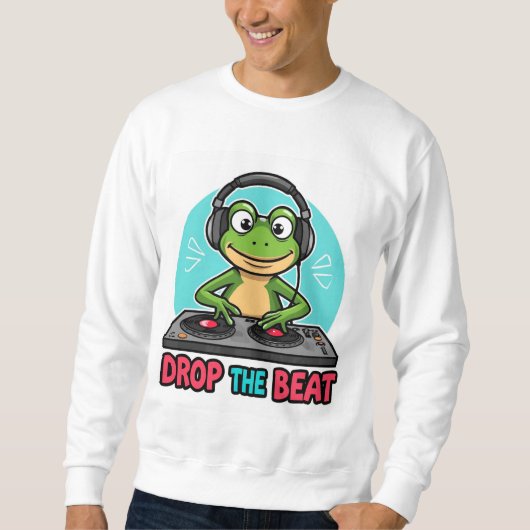 Drop the Beat Frog Hoodie Funny DJ Frog Sweatshirt スウェットシャツ (正面)