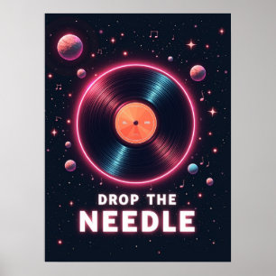 Drop the Needle – レトロなビニールレコードが宇宙を漂う ポスター