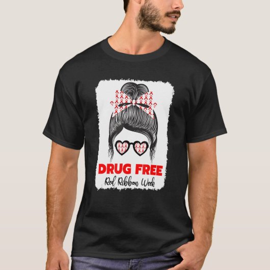 Drug Free Red Ribbon Week Awareness Cute Bleached  Tシャツ (正面)