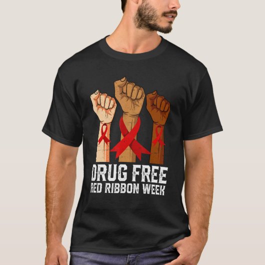 Drug Free Red Ribbon Week Awareness Hand We Wear R Tシャツ (正面)