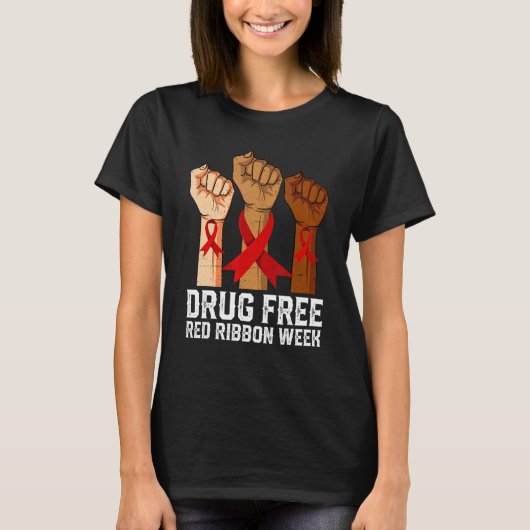 Drug Free Red Ribbon Week Awareness Hand We Wear R Tシャツ (正面)