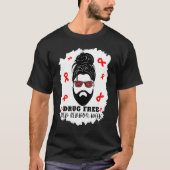 Drug Free Red Ribbon Week Messy Bun man with beard Tシャツ (正面)
