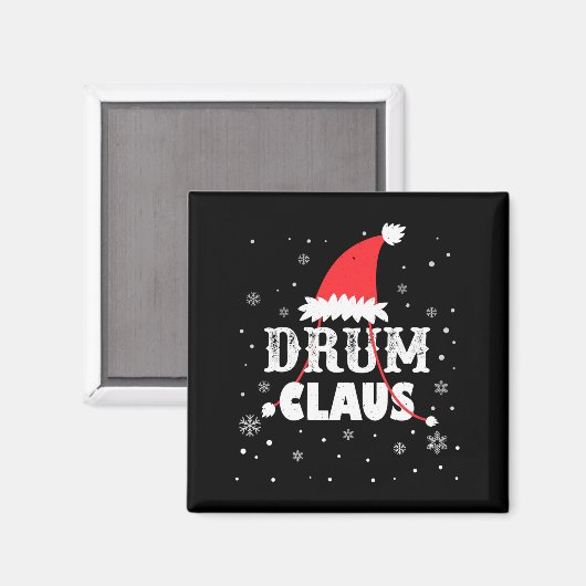 Drum Claus Santa Christmas Drummer Long Sleeve マグネット (正面/裏面)