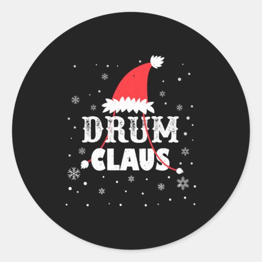 Drum Claus Santa Christmas Drummer Long Sleeve  ラウンドシール (正面)