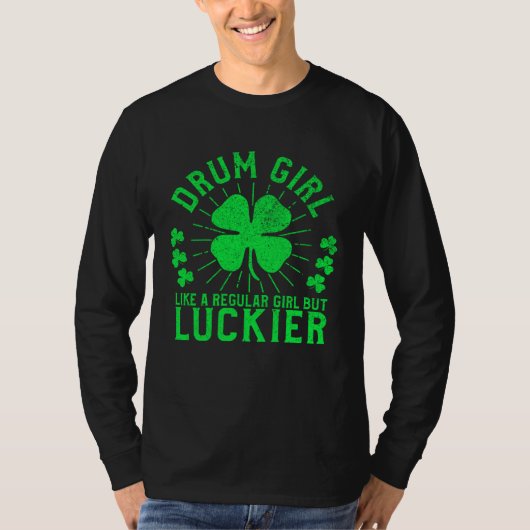 Drum Girl St Patrick s Day Female Drummer Drum Pl Tシャツ (正面)