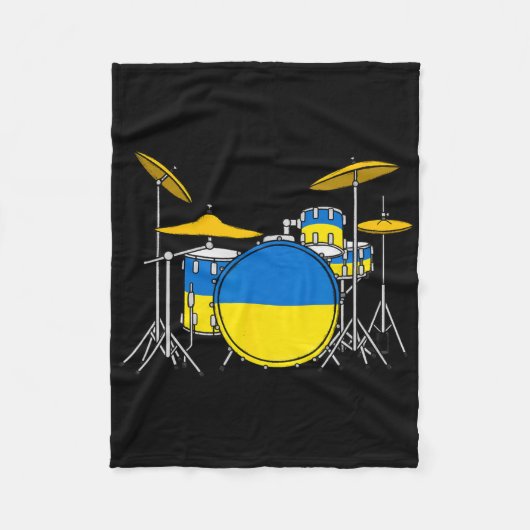 Drum Kit Ukrainian Flag Ukraine Drummer Musician フリースブランケット (正面)
